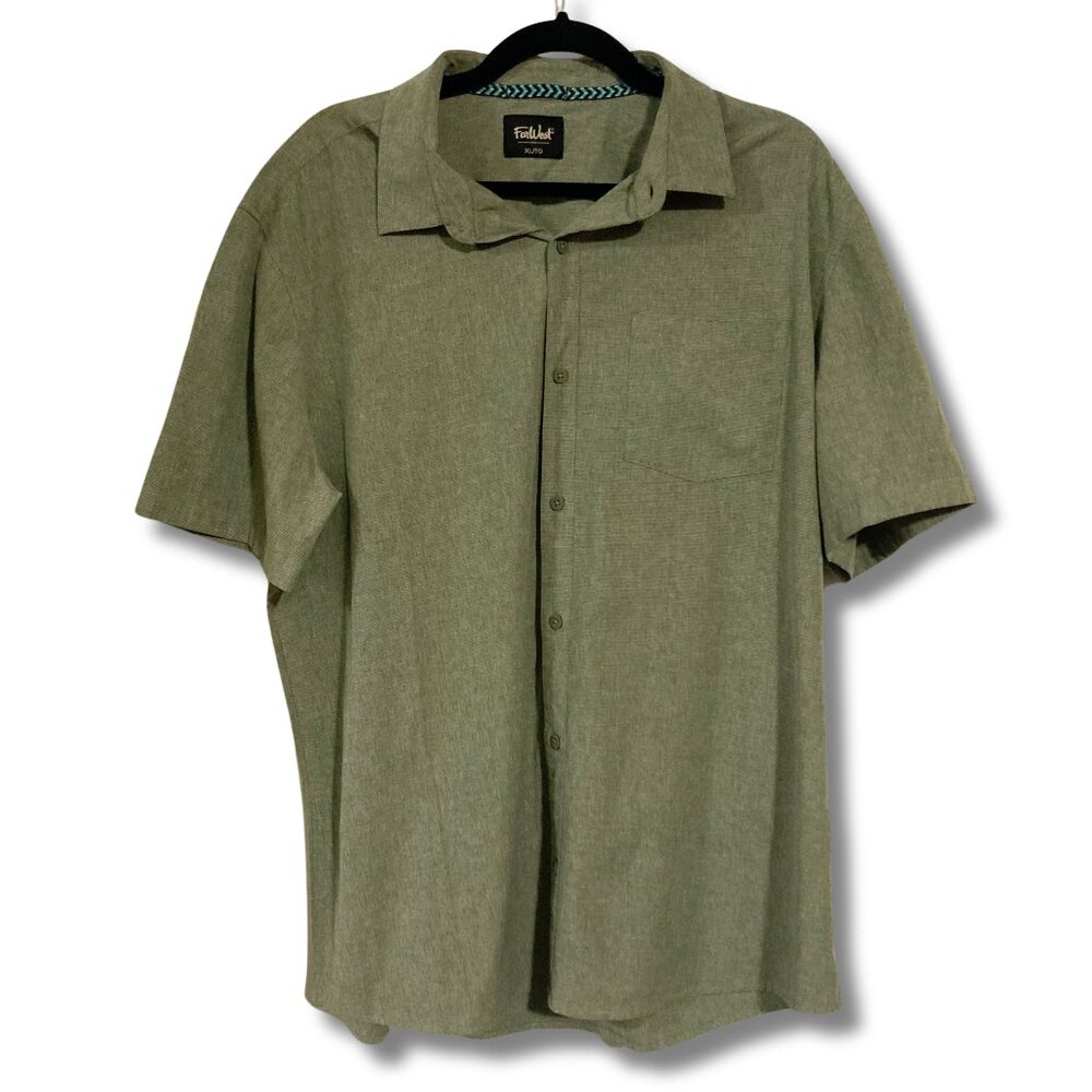 FARWEST Dusty sage green short-sleeve button-down men's shirt ~ XL 1X summer top